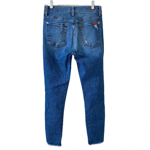 ⭐️ SOLD ⭐️ 7 For All Mankind Medium Blue The High Waist Ankle Skinny Distressed - Picture 4 of 7